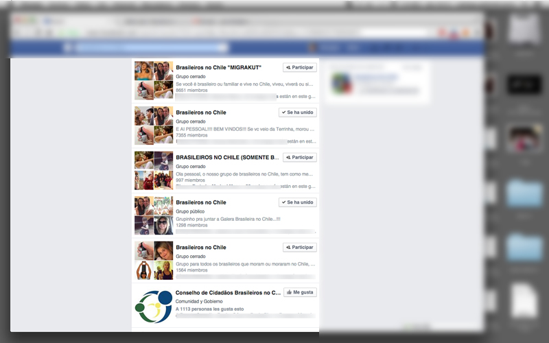 As diversas comunidades de brasileiros morando no Chile numa rápida pesquisa no Facebook