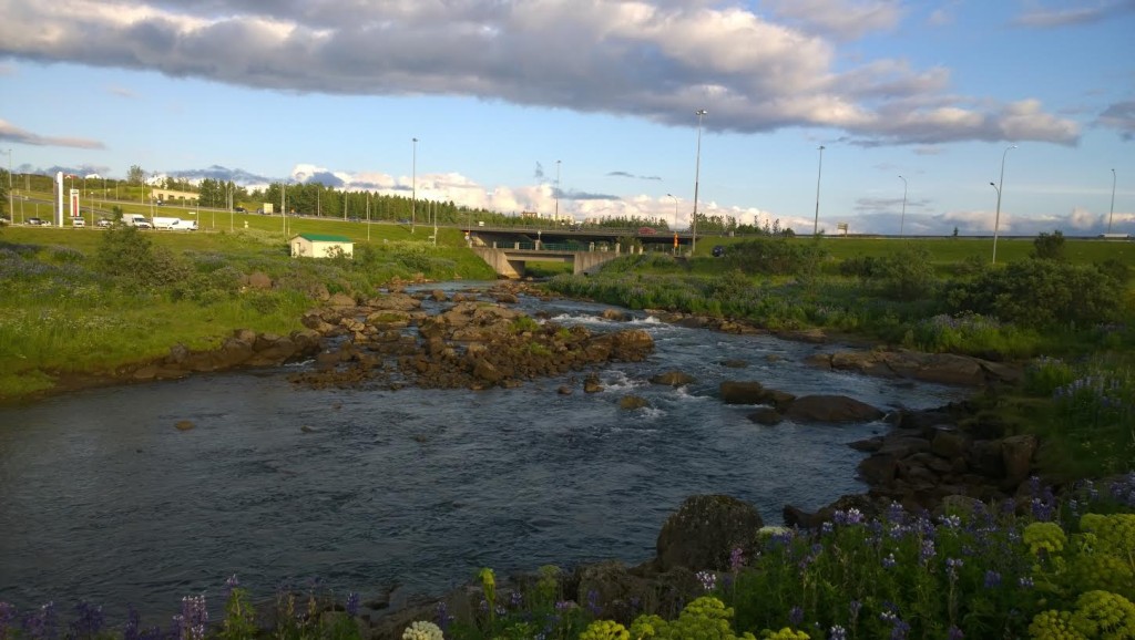 O rio Elliðaár em Reykjavík_Aqui pode-se pescar salmão dentro da cidade.