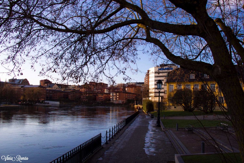 Bate e volta da cidade de Norrköping durante o inverno