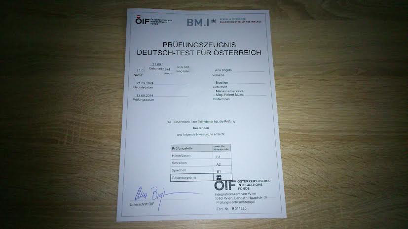 Certificado governamental de aprovação no exame de alemão