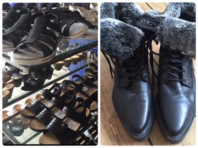 Sapatos de pesadelo com precinhos por volta dos 250 reais, e minhas botas de inverno, roubadas da Bruxa Má do Oeste. Fonte_ Arquivo pessoal da autora